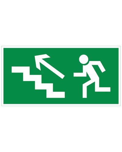 Emergency exit stairs up to the left, Plastic retroreflective 1 mm, 300x150 mm