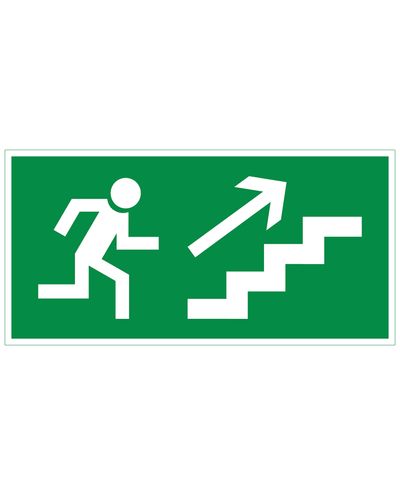 Emergency exit stairs up to the right, Magnetic retroreflective, 300x150 mm