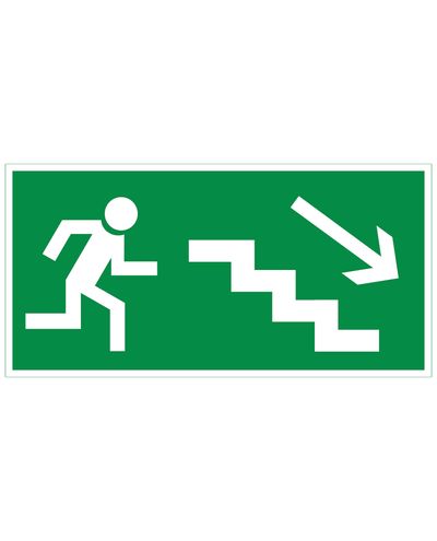 Emergency exit stairs down to the right, Plastic retroreflective 1 mm, 300x150 mm