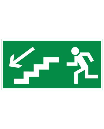 Emergency exit stairs down to the left, Plastic retroreflective 1 mm, 300x150 mm Emergency exit stairs down to the left, Plastic retroreflective 1 mm, 300x150 mm