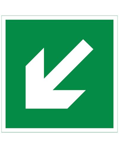 Emergency exit arrow diagonally downwards, Plastic retroreflective 1 mm, 200x200 mm