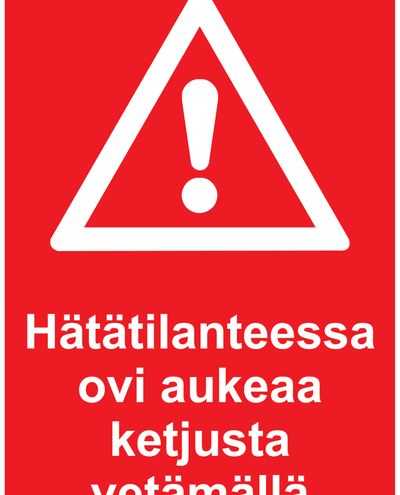 In an emergency, the door opens by pulling the chain, Reflective sticker, 200x300 mm