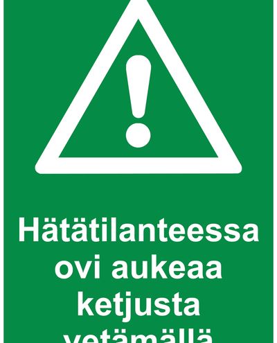 In an emergency, the door opens by pulling the chain, Plastic retroreflective 1 mm, 300x400 mm In an emergency, the door opens by pulling the chain, Plastic retroreflective 1 mm, 300x400 mm