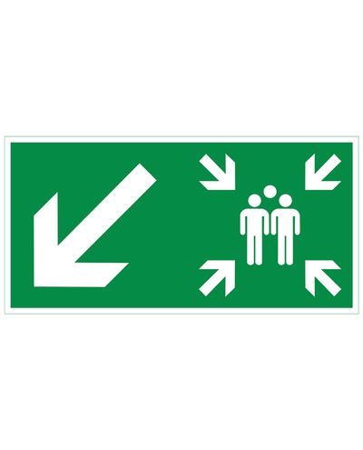 Assembly point arrow down left, Sticker retroreflective, 300x150 mm