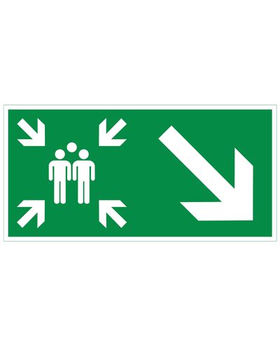 Assembly point arrow down right, Magnetic retroreflective, 300x150 mm Assembly point arrow down right, Magnetic retroreflective, 300x150 mm