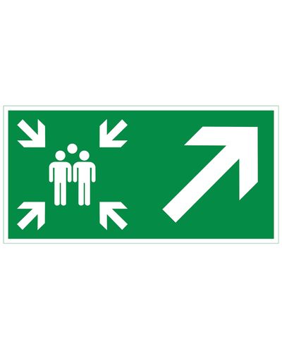 Assembly point arrow up right, Sticker retroreflective, 300x150 mm