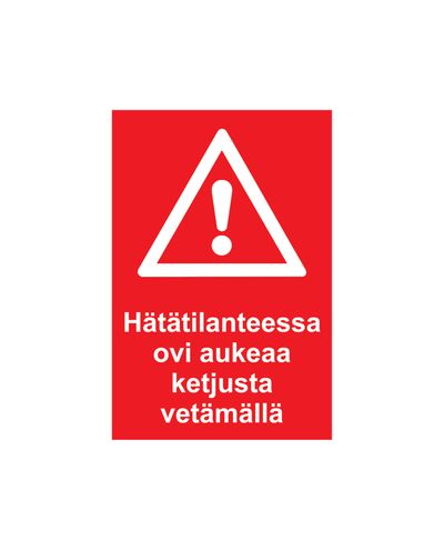 In an emergency, the door opens by pulling the chain, Reflective sticker, 200x300 mm