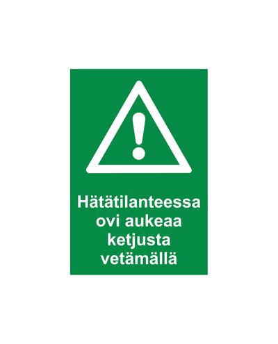 In an emergency, the door opens by pulling the chain, Reflective sticker, 200x300 mm