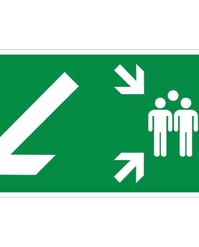 Assembly point arrow down left, Sticker retroreflective, 300x150 mm