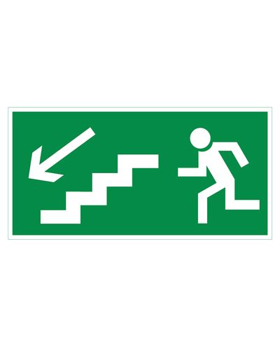 Exit stairs down left, Reflective sticker, 300x150 mm
