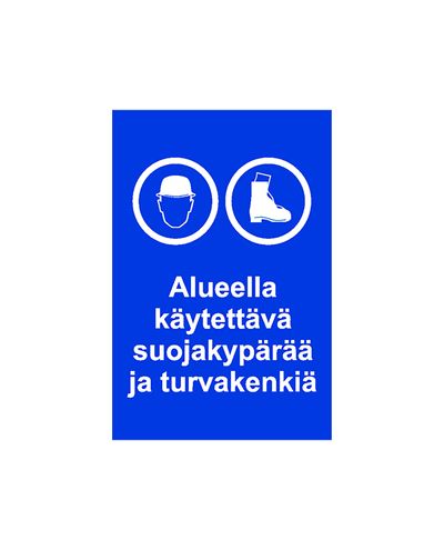Safety helmet and safety shoes must be worn in the area, Sticker, 200x300 mm