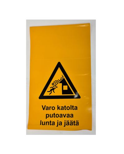 Beware of snow and ice falling from the roof - warning sign to hang on the property barrier Beware of snow and ice falling from the roof - warning sign to hang on the property barrier
