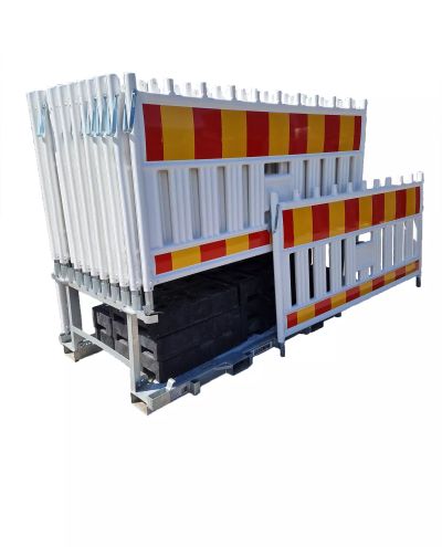40 meters of white construction site fencing with combi scaffolding and pedestals