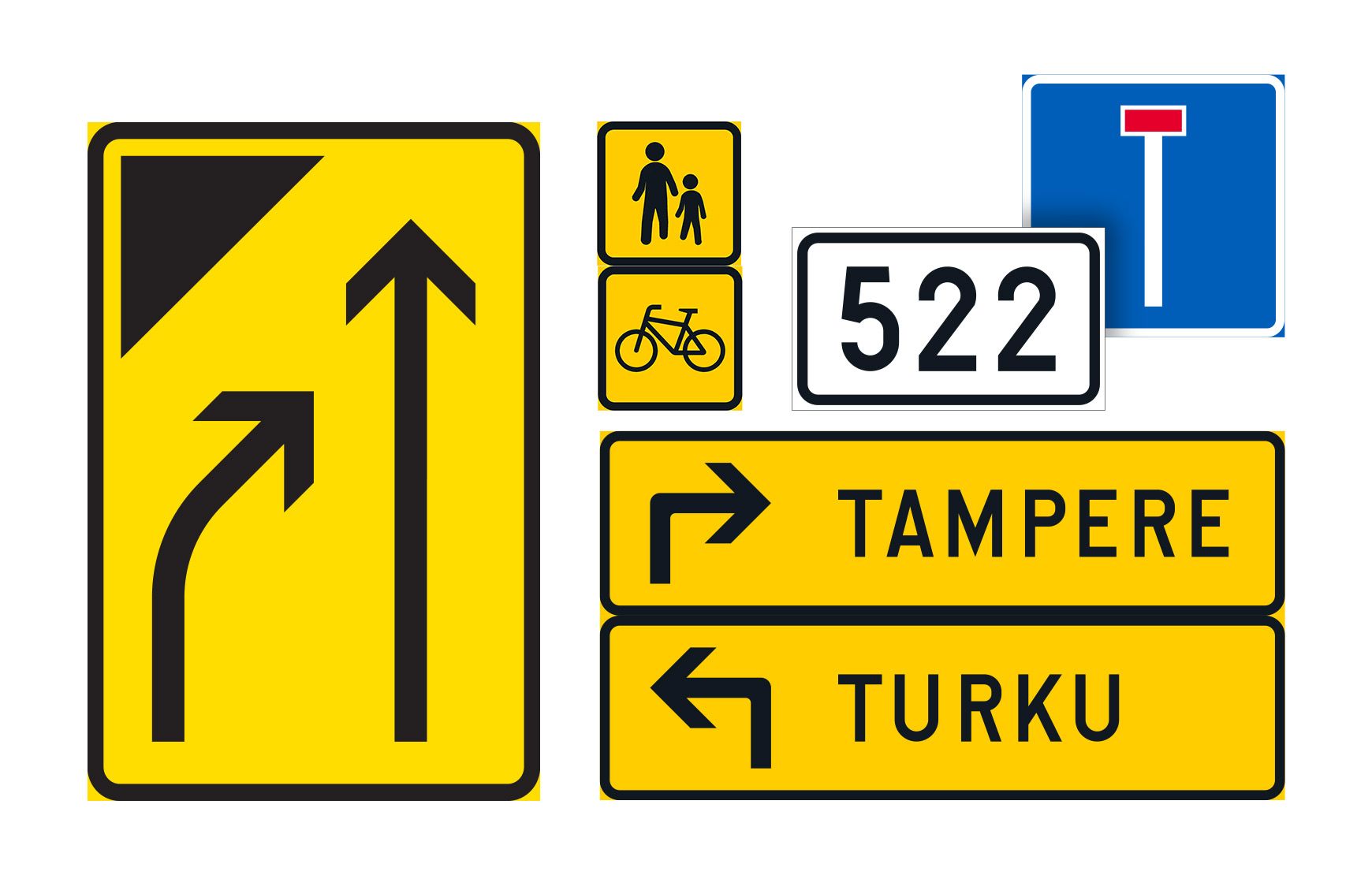 F, Directional signs